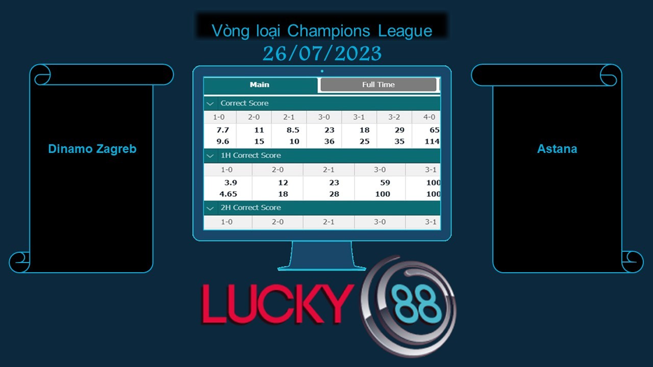LUCKY88 Dinamo Zagreb vs Astana, Soi kèo bóng đá hôm nay 26/07/2023, Vòng loại Champions League