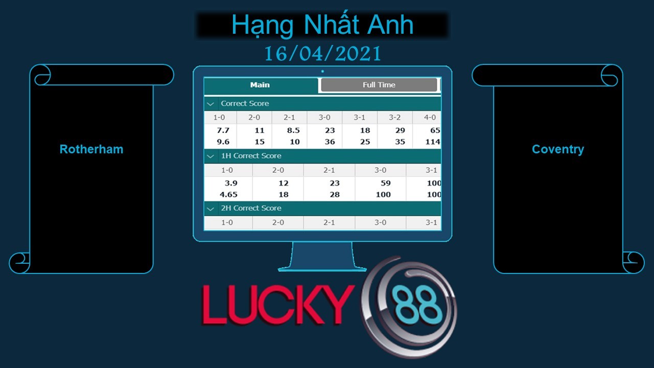 LUCKY88 Rotherham vs Coventry , Soi kèo bóng đá hôm nay  16/04/2021, Hạng Nhất Anh