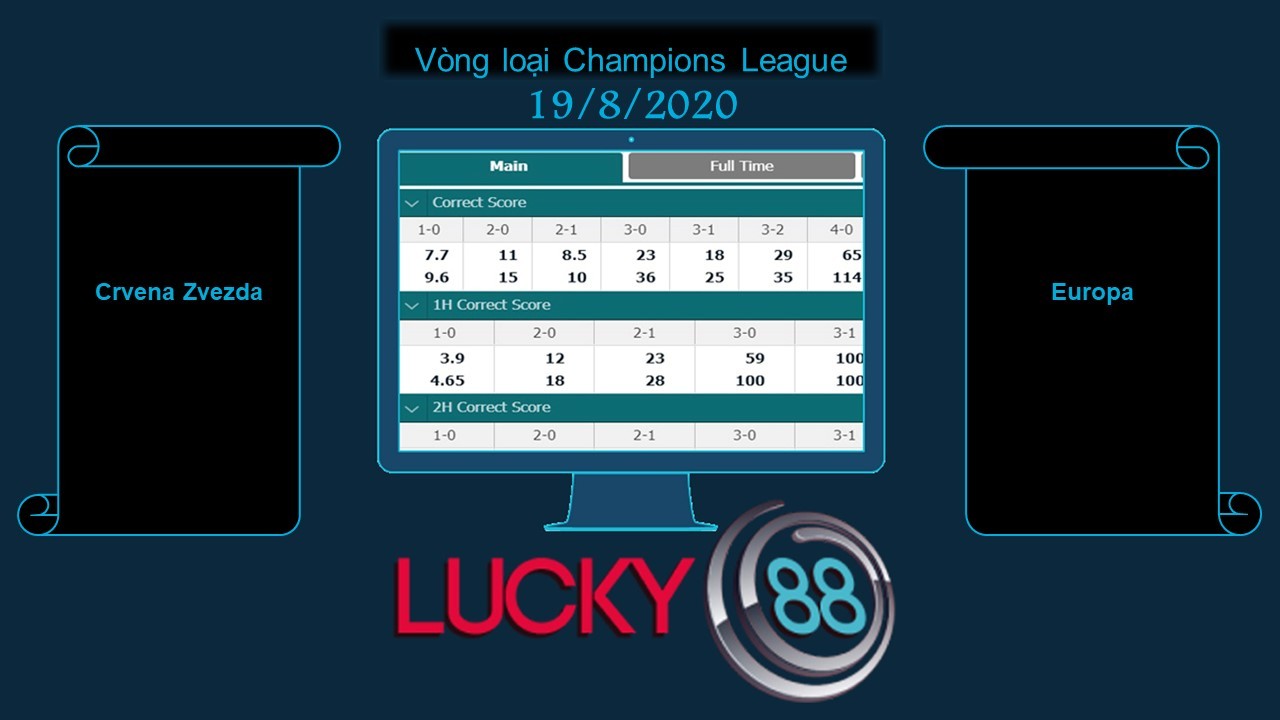 LUCKY88 Crvena Zvezda vs Europa, Soi kèo bóng đá hôm nay 19/08/2020, Vòng sơ loại Champions League