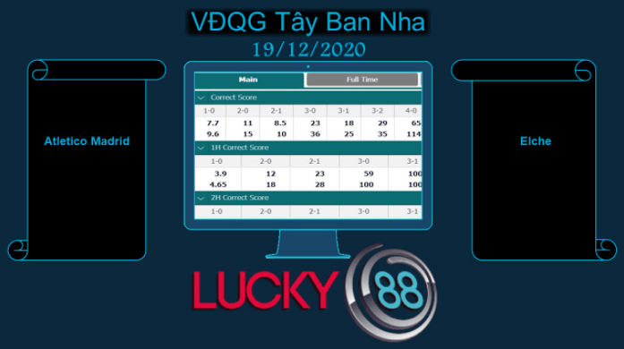 LUCKY88 Atletico Madrid vs Elche , Soi kèo bóng đá hôm nay 19/12/2020, VĐQG Tây Ban Nha