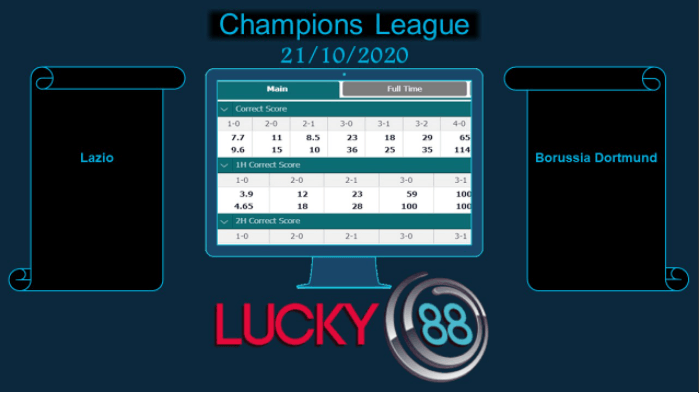 LUCKY88 Lazio vs Borussia Dortmund , Soi kèo bóng đá hôm nay 21/10/2020, Champions League