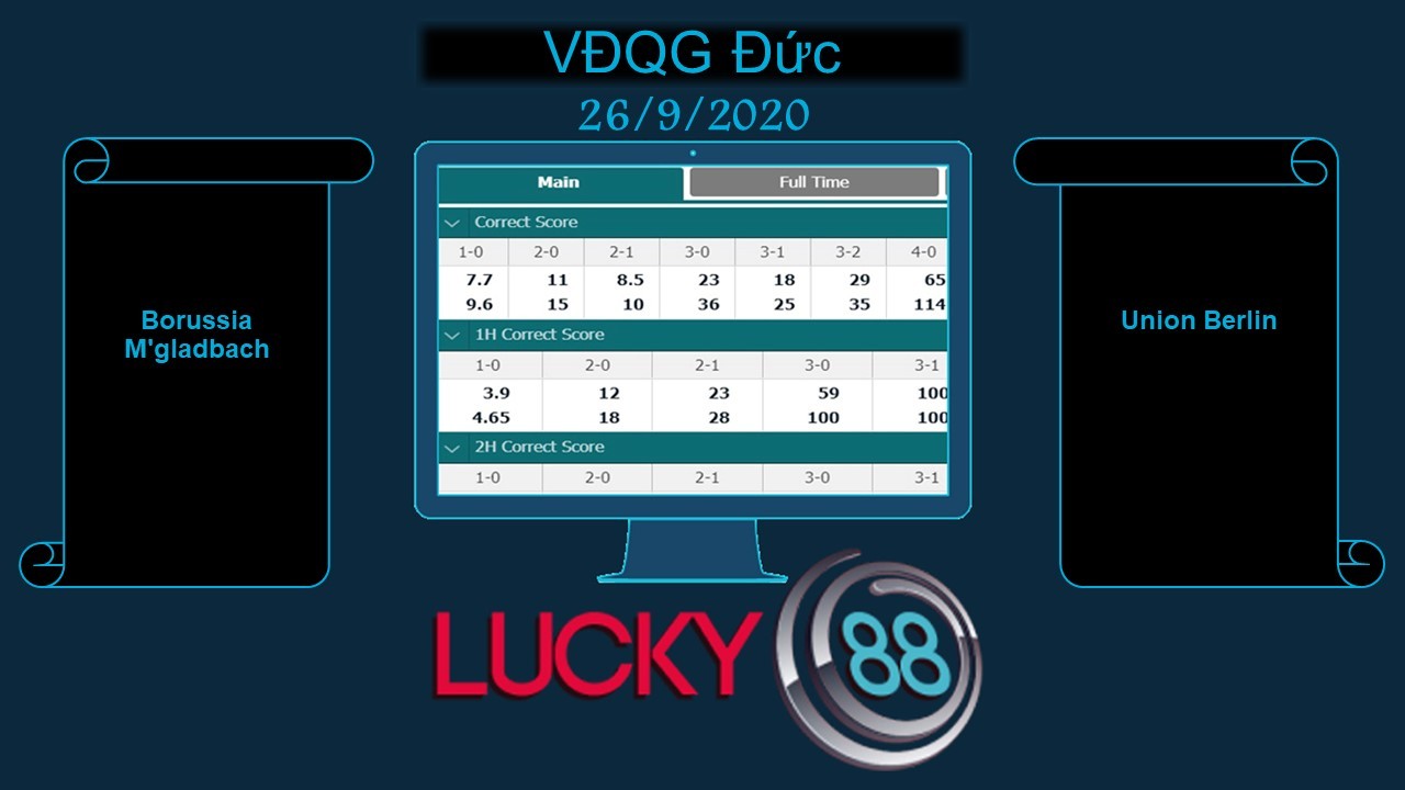 LUCKY88 Borussia M'gladbach vs Union Berlin , Soi kèo bóng đá hôm nay 26/09/2020, VĐQG Đức
