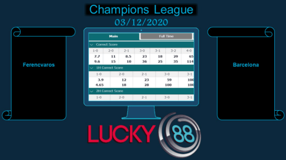 LUCKY88 Ferencvaros vs Barcelona  , Soi kèo bóng đá hôm nay 03/12/2020, Champions League