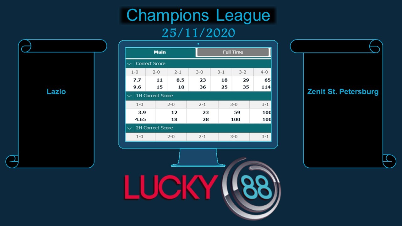 LUCKY88 Lazio vs Zenit St. Petersburg , Soi kèo bóng đá hôm nay 25/11/2020, Champions League