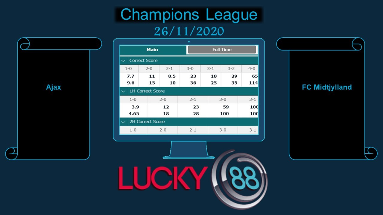 LUCKY88 Ajax vs FC Midtjylland , Soi kèo bóng đá hôm nay 26/11/2020, Champions League