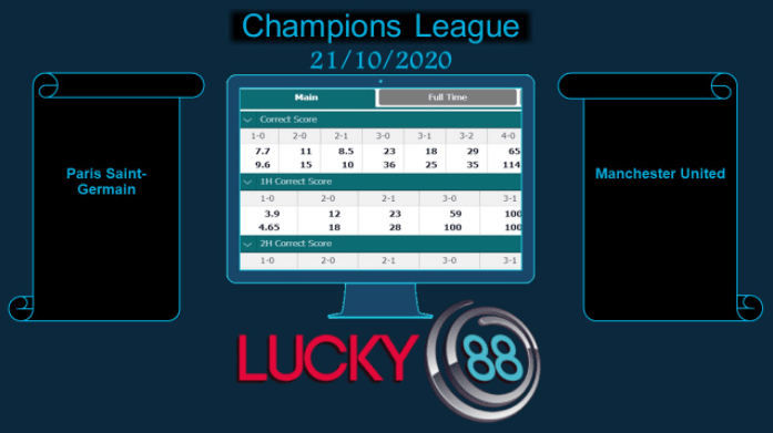 LUCKY88 Paris Saint-Germain vs Manchester United , Soi kèo bóng đá hôm nay 21/10/2020, Champions League
