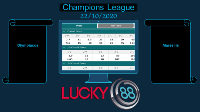 LUCKY88 Olympiacos vs Marseille , Soi kèo bóng đá hôm nay 22/10/2020,   Champions League