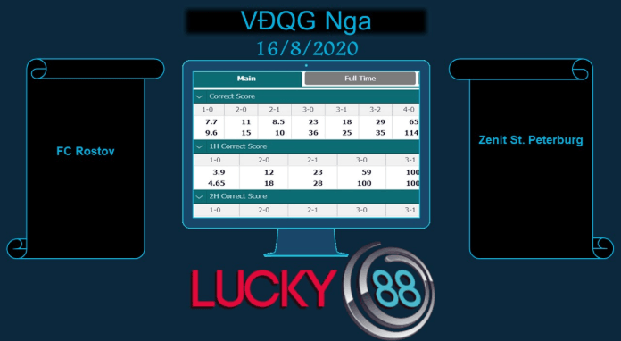 LUCKY88 FC Rostov vs Zenit St. Petersburg, Soi kèo bóng đá hôm nay 16/08/2020, VĐQG Nga